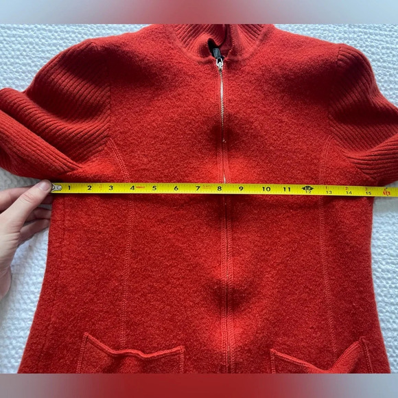Charter Club Pure New Wool Woolmark Zip Up Orange Sweater Size Medium Luxury - Picture 7 of 8